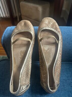 Coach Metallic Gold Signature Ballet Flats with Elastic Strap